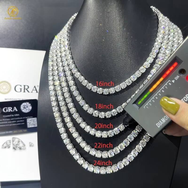 Pass Test 2mm 3mm 4mm 5mm 65mm 925 Sterling Silver VVS Moissanite Diamond Tennis Chain Iced Out Men Women Tennis Chain Necklace