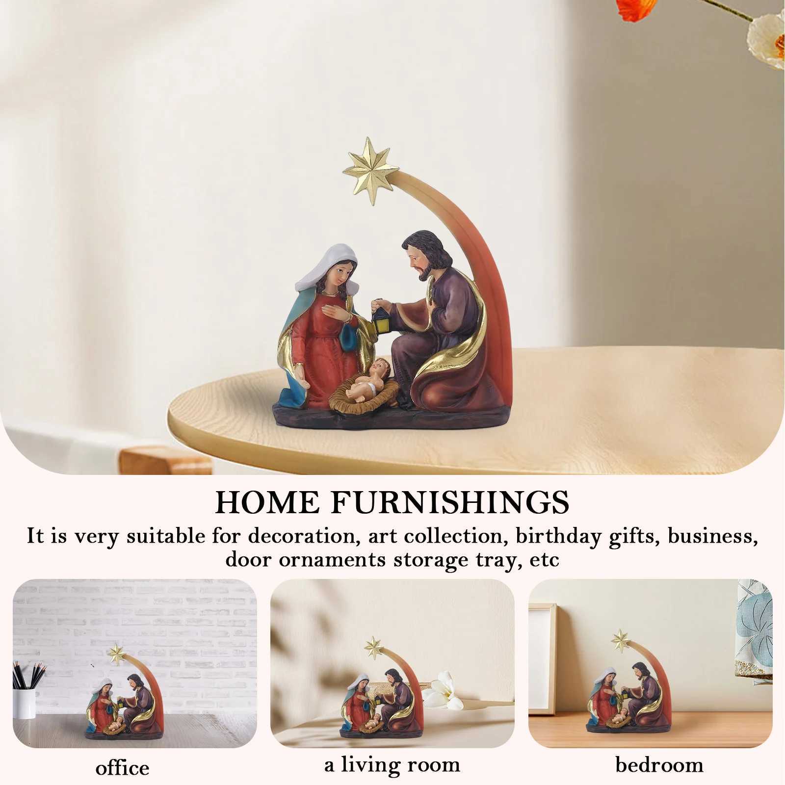 Resin Jesus Nativity Figurine Desktop Ornament Family Nativity Scptures Handicrafts Christmas Gift He Decor for Living Ro H251129