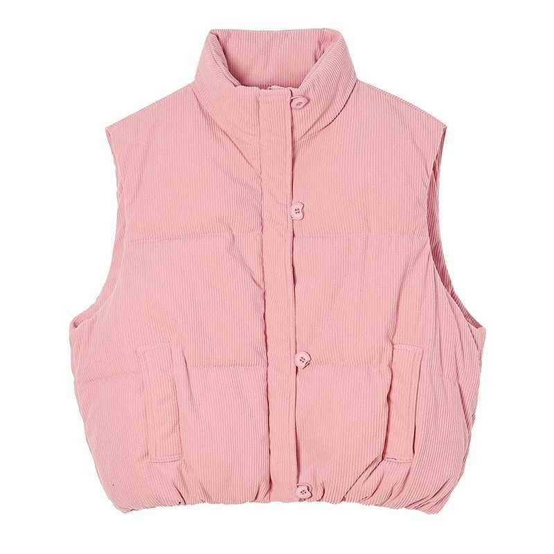 Autumn Winter Sleeveless Puffer Vest Jacket Women Stand Collar Down Cotton Vest Coat Corduroy Puffer Waistcoat OutwearT251129