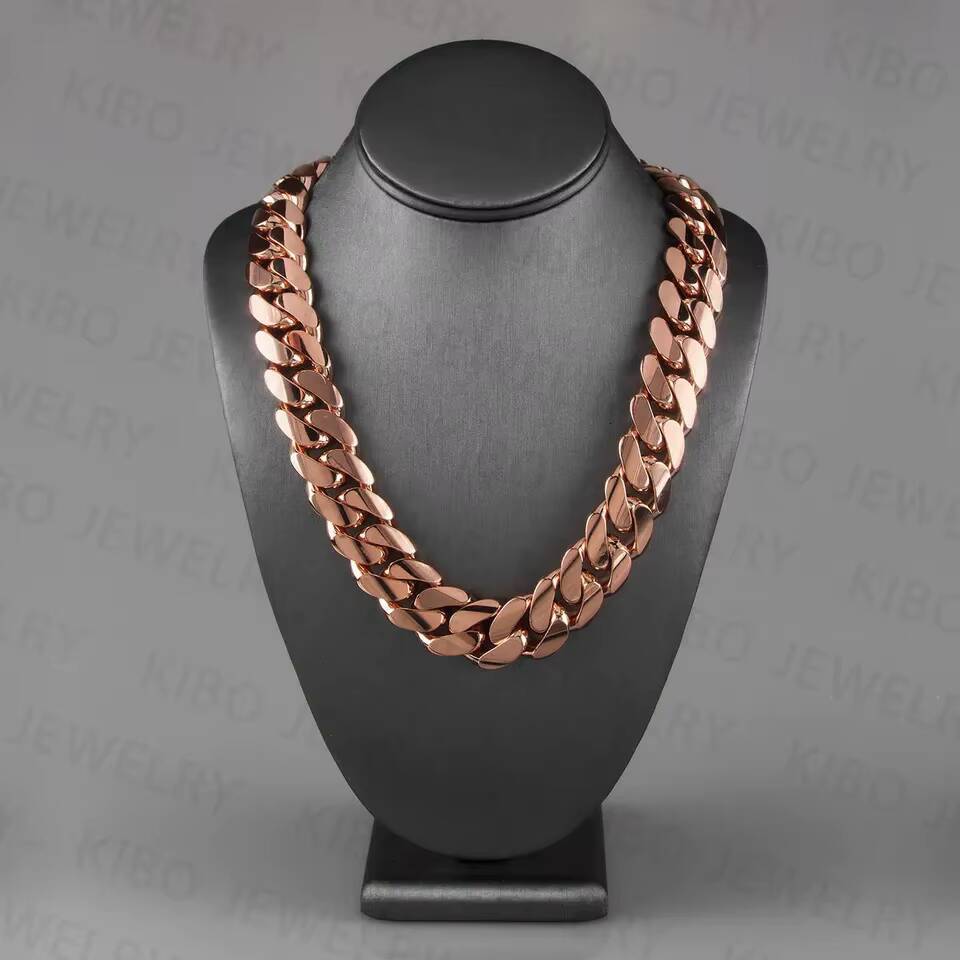 KIBO Hip Hop Real Pure 14K Solid Gold Cuban Link Chain for Mens Hip Hop Necklace Miami Chain