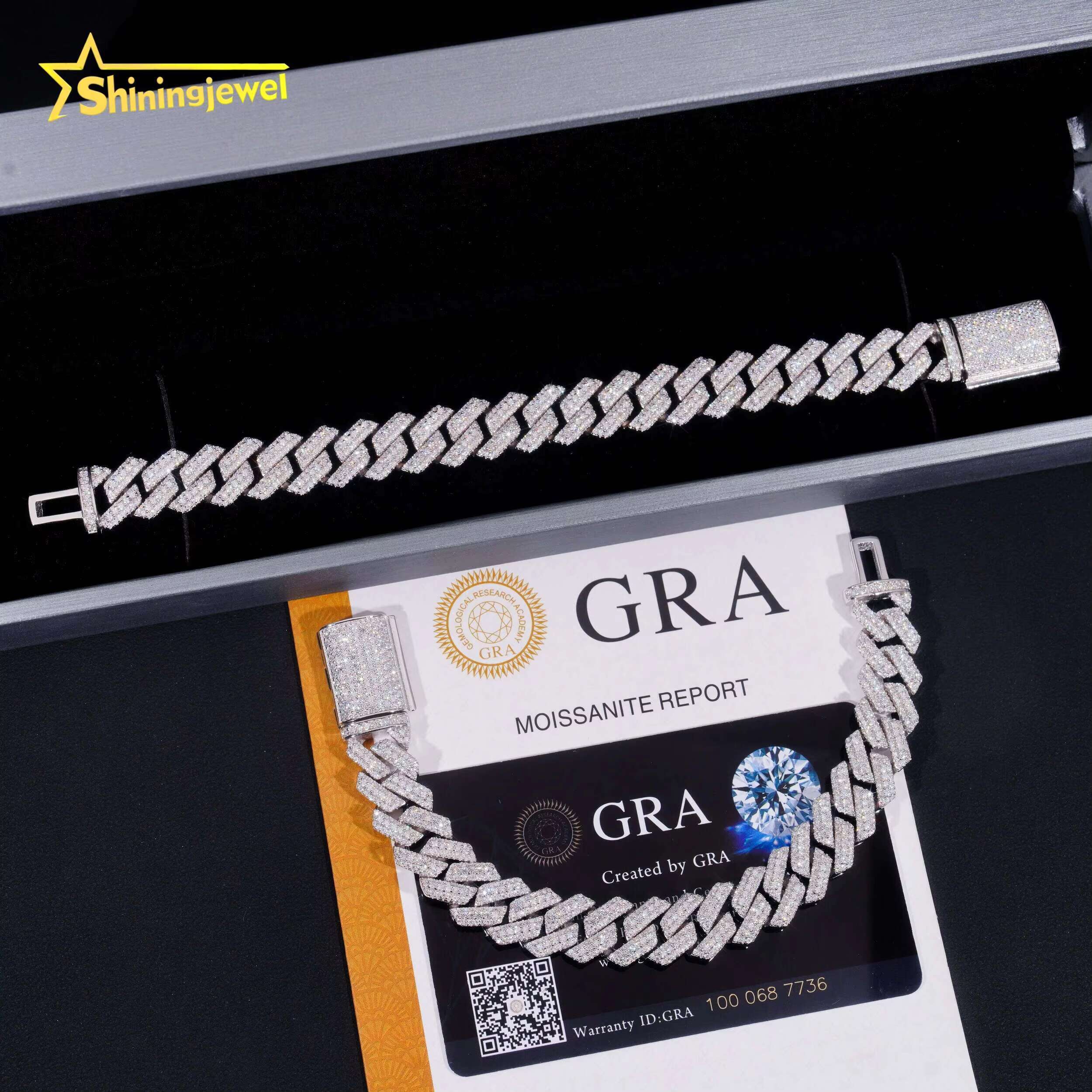 New Design 12.5MM Width Moissanite Cuban Bracelet Hip Hop Jewelry Custom Iced Out Moon Style Moissanite Bracelet for Men