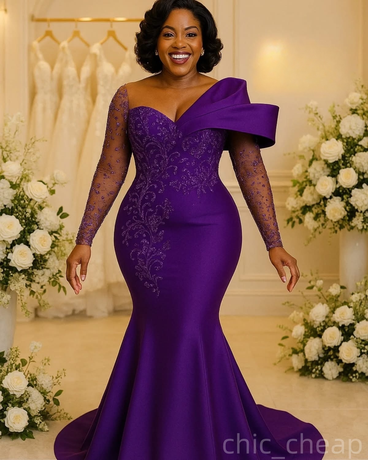 Simple Mermaid Plus Size Prom Dresses 2025 Lace Beaded Satin Full Sleeves Evening Formal Party Second Birthday Engagement Gowns Dress For Special Occa