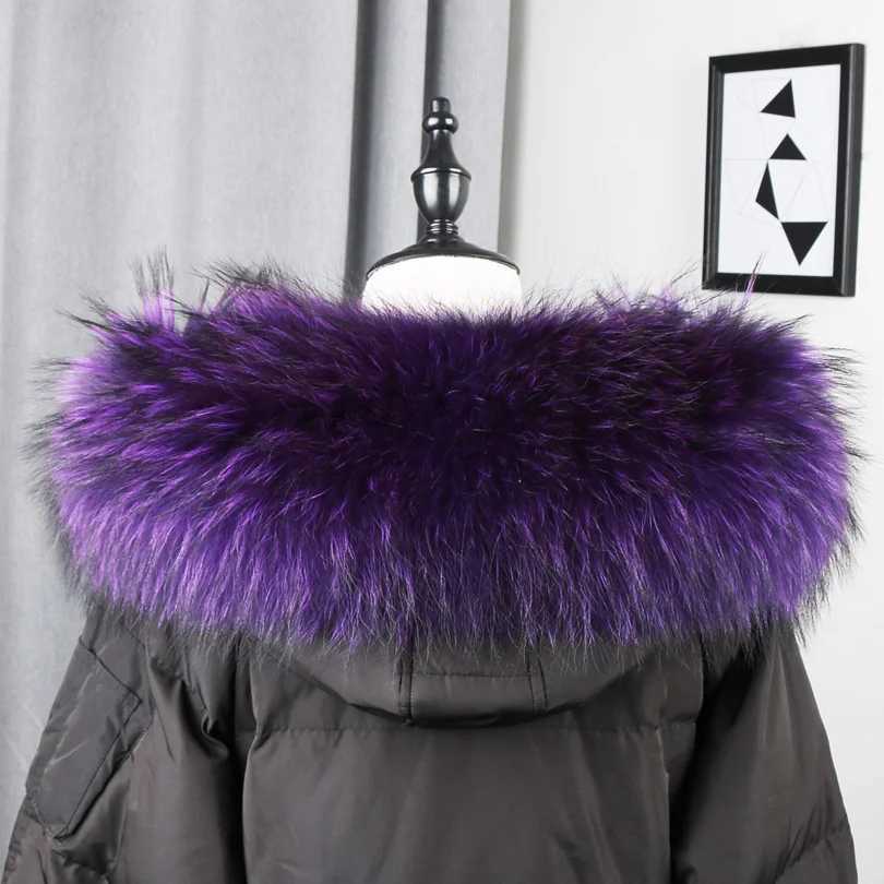 100 Real Fur Collar Luxury Warm Natural Raccoon Fur Scarf Women Genuine Fur Collar Scarves Large Fur Shawl Male Jacket CoatJ251129