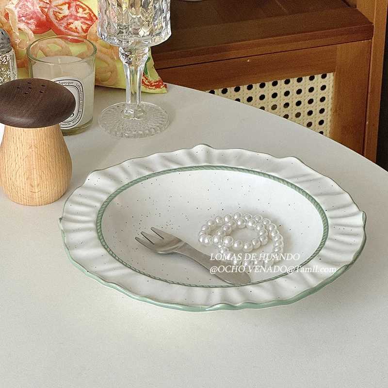 Luxury Sesame Dot Splash Ink Plate Simple Western Restaurant Pasta Deep Plates Ins Style Dessert Tableware He Patchwork Dining Disc Y251129