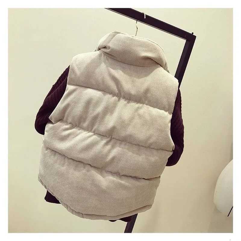 Winter 2025 Women Sleeveless Vest Winter Warm Corduroy Cotton Jacket Female Simple Veats Sleeveless WaistcoatT251129