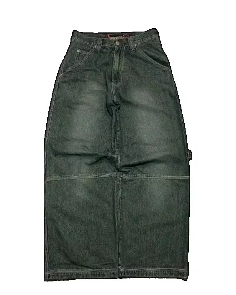 Street Y2K multi pocket letter embroidered transparent spotted jeans Harajuku womens casual clown straight wide leg jeans couple jeans 250422