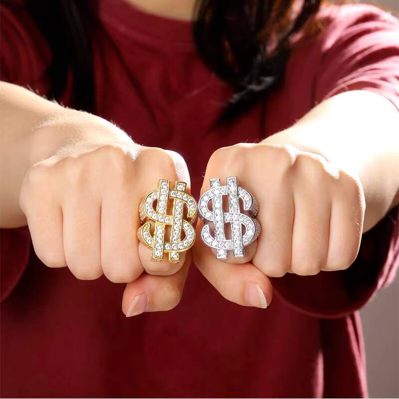 Hailer Joyas Hiphop 925 Sterling Silver Men Jewellery Dollar Sign Moissanite Diamond Ring for Men