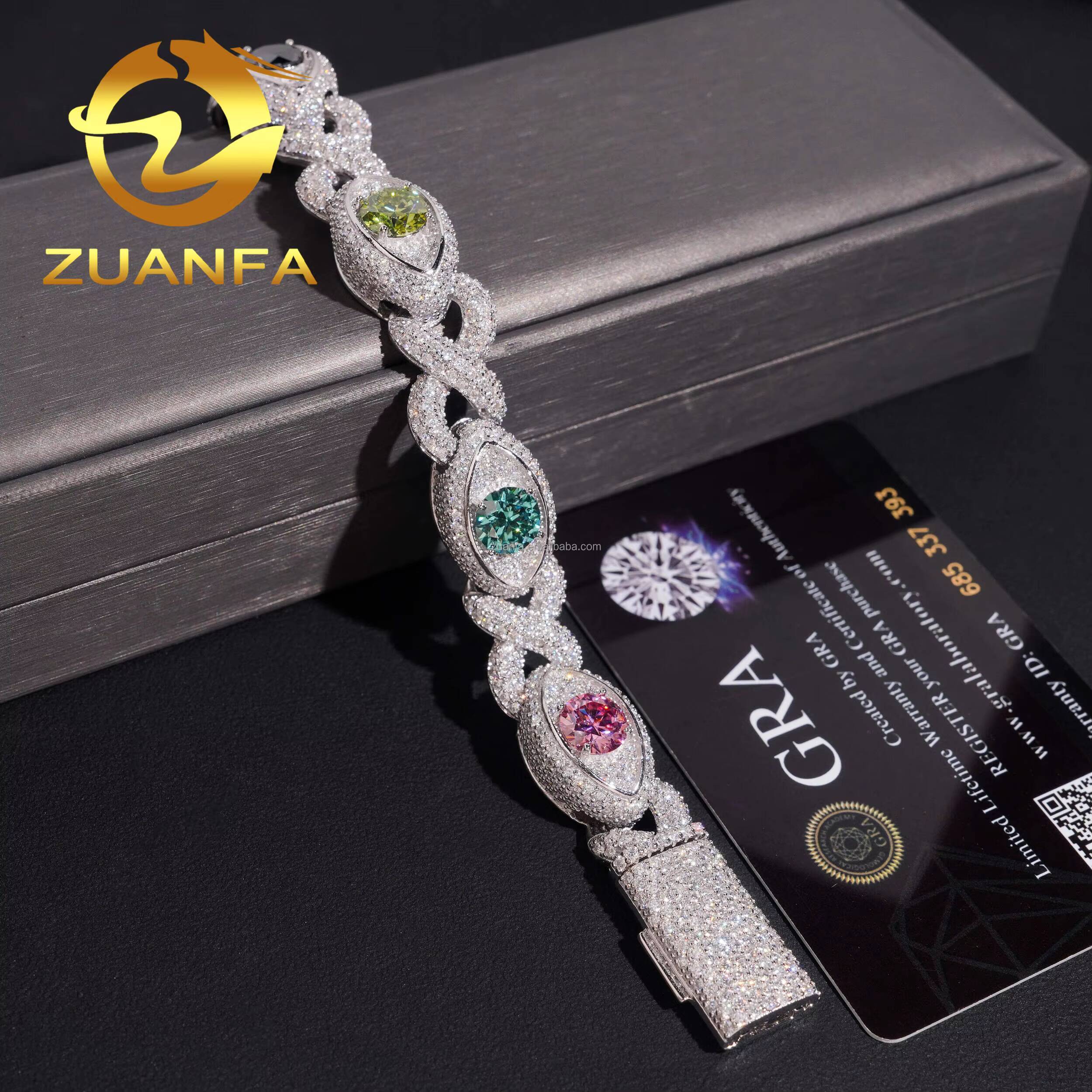 Unique Design Evil Eyes 13mm Rapper Jewelry GRA Certificate Iced Out S925 Rainbow Moissanite Diamond Infinity Cuban Bracelet