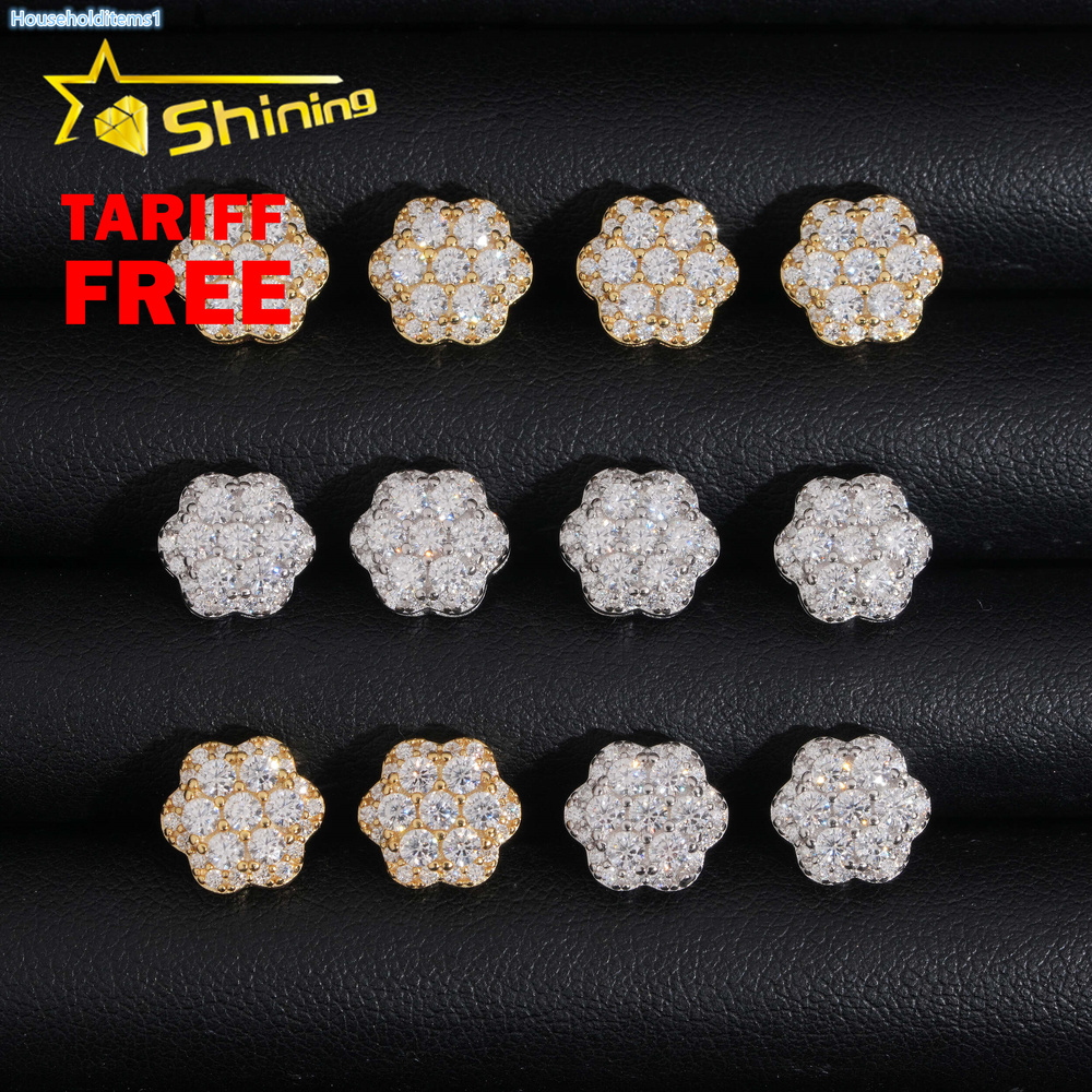 Hip Hop Jewelry 925 Sterling Silver Diamond Hip Hop Moissanite Earring Flower Earring VVS Moissanite Stud Earrings