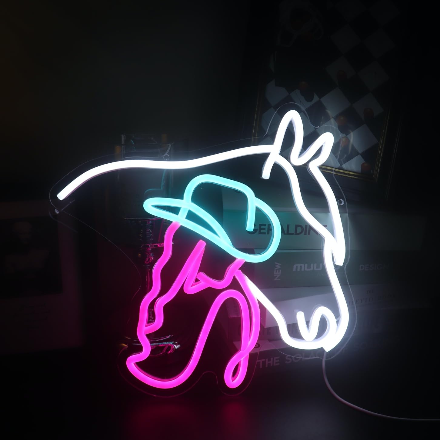 Multicolored Cowgirl and Horse LED Neon Board Ideal Interior Decoration Item