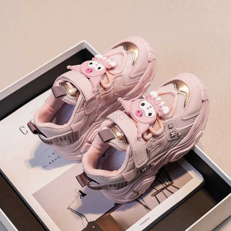 Sanrio KidsCasual Shoes Sneakers Cartoon Kuromi PU Leather Spring Shoes For Girls Anti-slip Velcro Pink Pruple Shoes Size 26-37 H251129