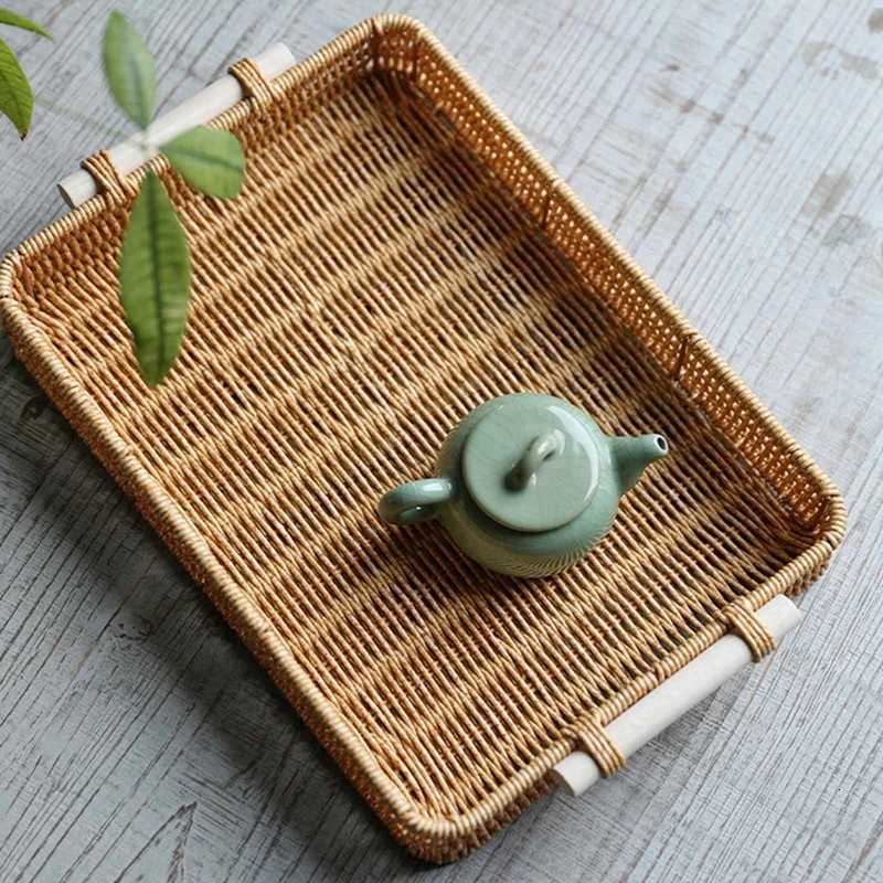 Imitation Rattan Basket Round Square Fruit Bread Storage Basket with Handle Handwoven Storage Tray Home Kitchen Storage Supplies Y251129