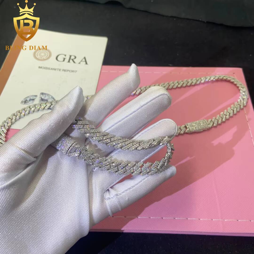 Hot Sale Fashion 10mm Cuban Chain 925 Silver Mosainite Iced Out Jewelry VVS1 Moissanite Hip Hop Pass Diamond Tester with GRA