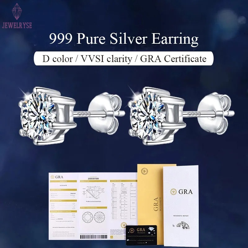 100% Real Moissanite Studs Earrings Pass Diamond tester For Men Women 925 Silver Platinum Plated Bride Wedding Gemstone Earrings