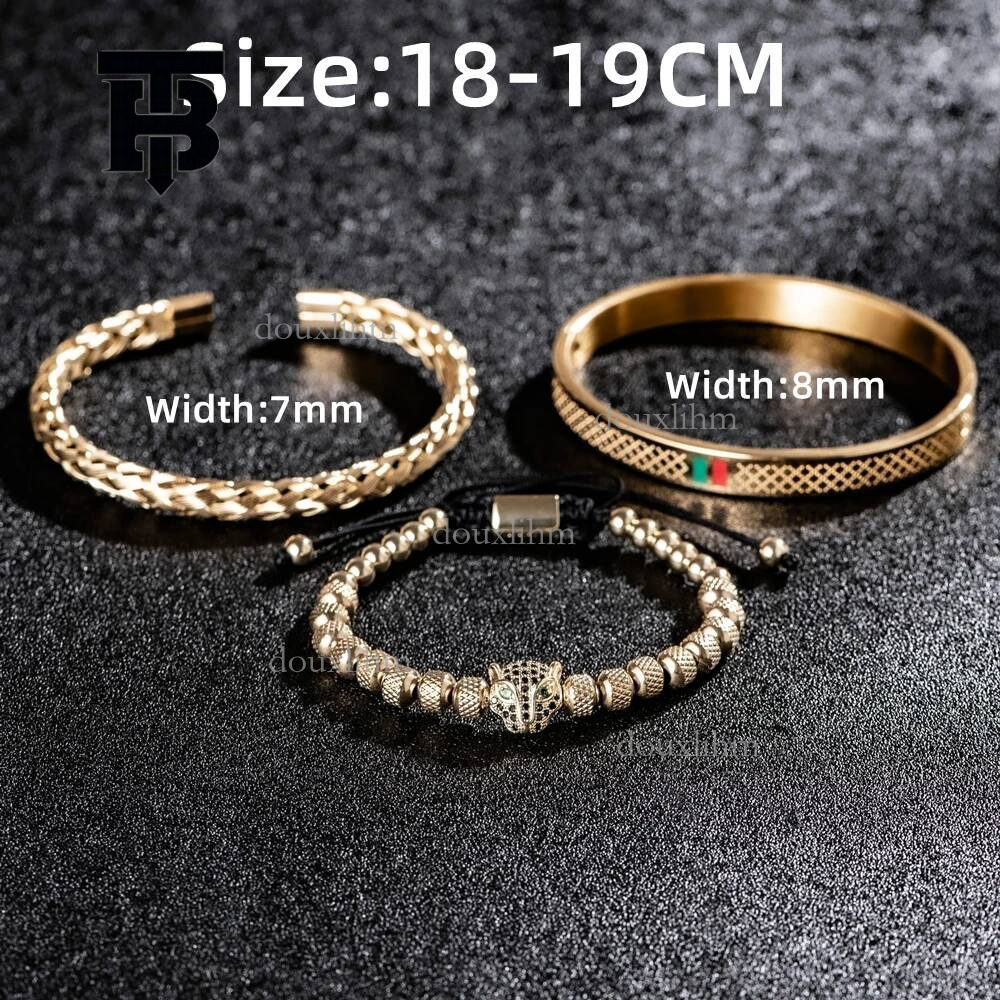 TB BHULAMTE Designer Luxury Micro Inlaid Leopard Head Bracelet Set Stainless Steel Roman Bracelet Fried Dough Twists Punk Style Accessories Fashion Je