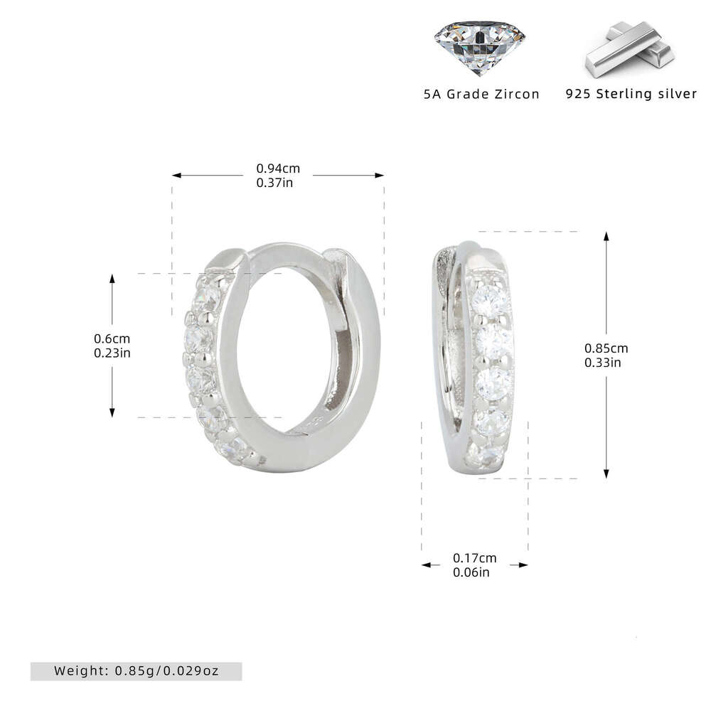 S Pure Sier with Zircon Basic Round Earrings Classic Ear Bone Buckle