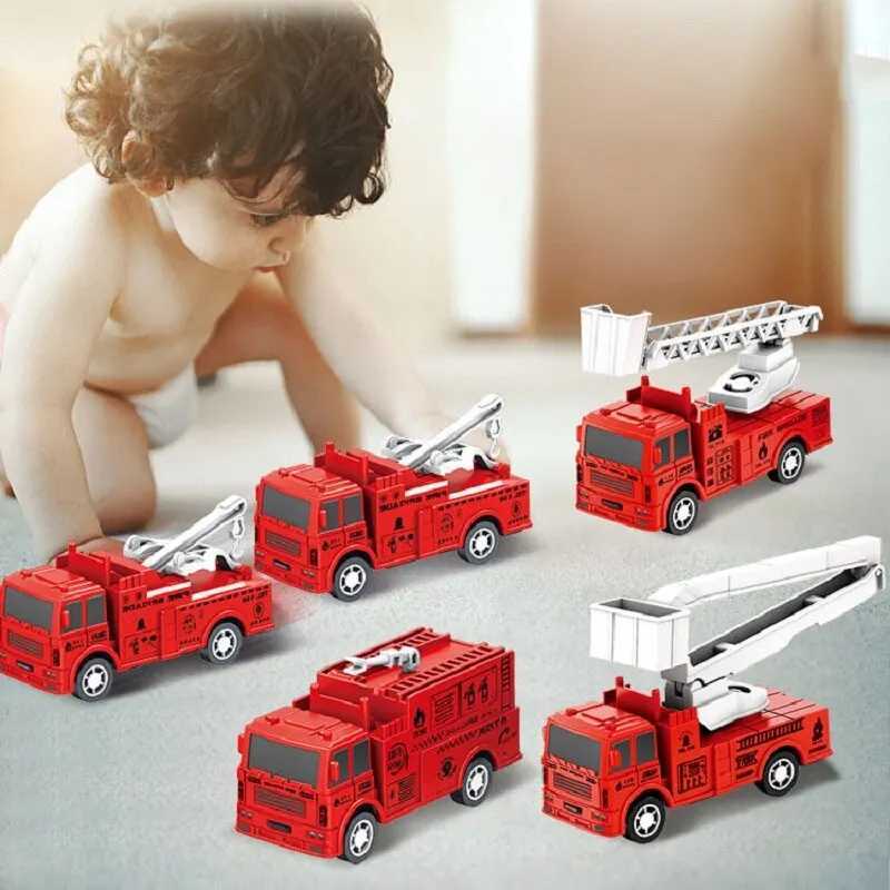 4 Pcs Small Rebound Truck for Children Pull Back Ladder Fire Fighting Toy Car Model Educational Cars J251129