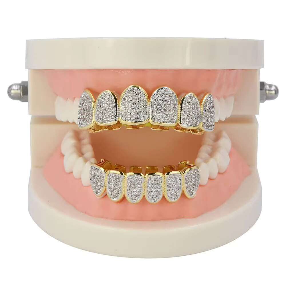 Hip Hop Iced Out Gold Teeth Grillz Set Zircon Top Botom Grills Mens Body Bling Cubic Zirconia Jewelry