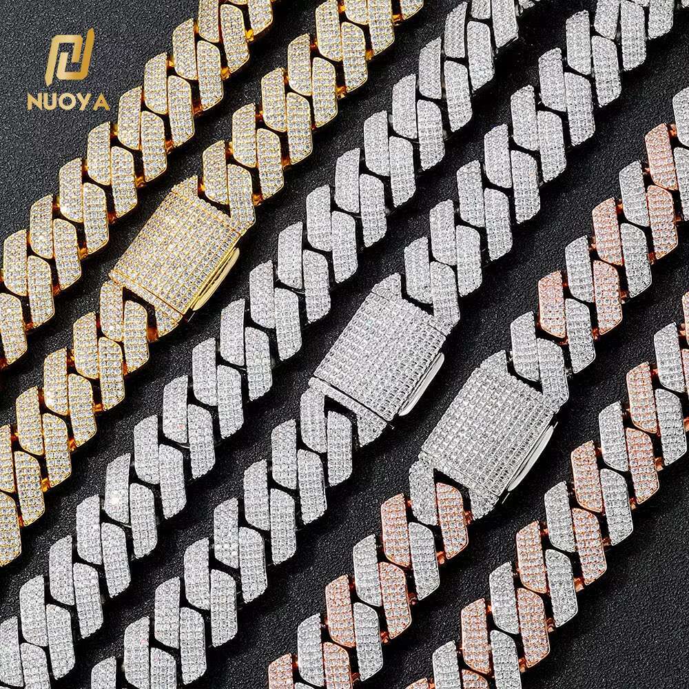 NUOYA Wholesale 20mm 18K/White/Rose Gold Plated Iced Out Cuban Link Chain Necklace for Women Customizable Hip Hop Jewelry