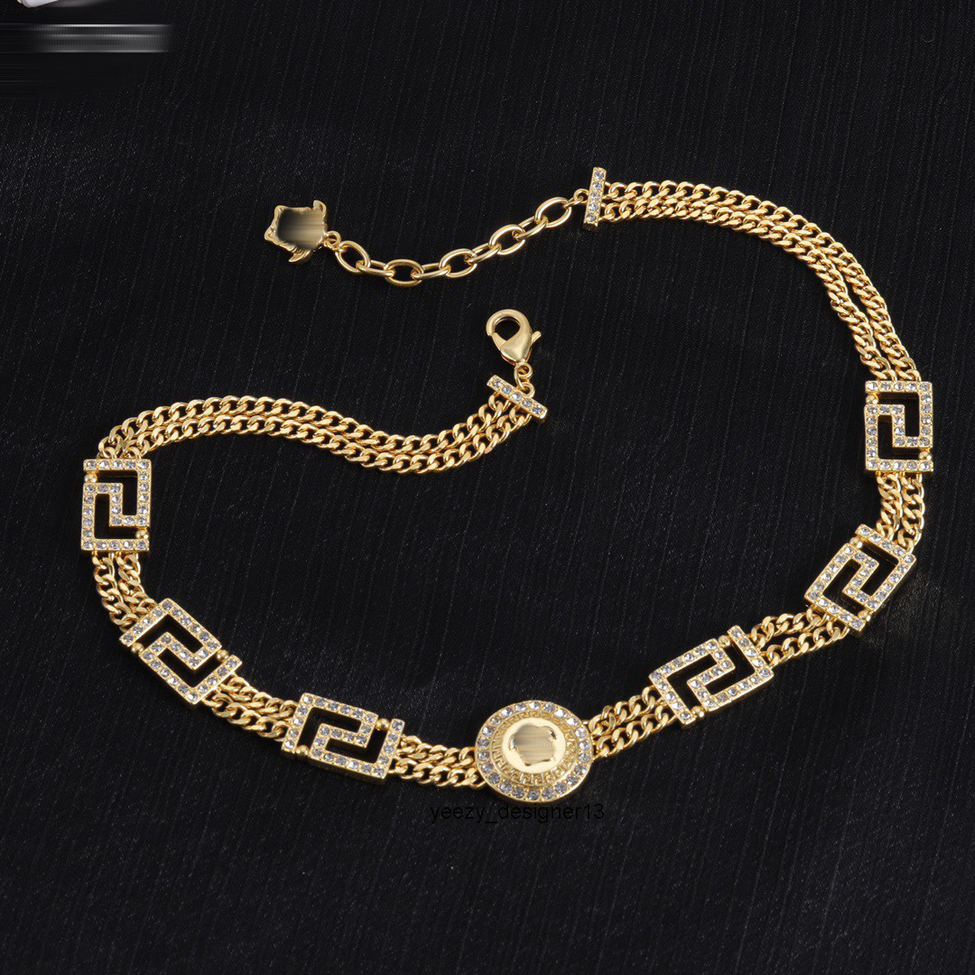 designer earrings stud luxury jewelry for men women gold silver woman necklacef family medusa enamel accessories rhinestone thick chain hi versacely versace2 3FK4