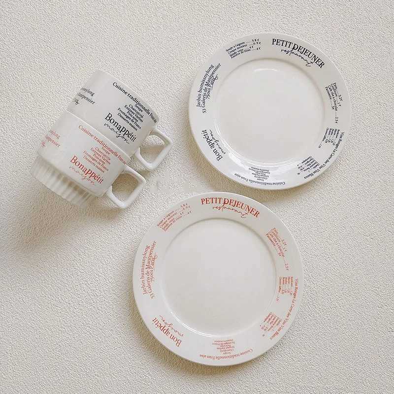 Luxury Korean Style French Letter Ceramic Coffee Cup Dinner Serv Steak Plates Bowls Cake Salad Dish Serving Tray Dessert Tableware Y251129