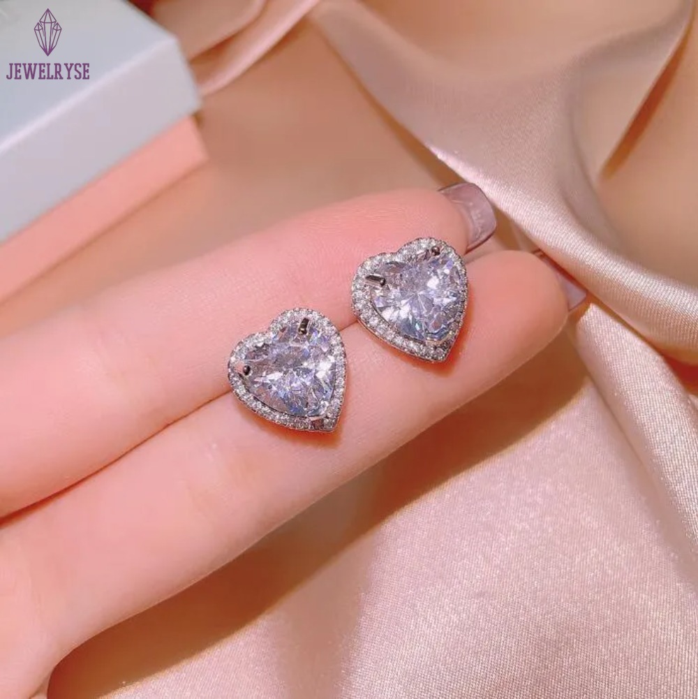 Choucong Brand Wedding Jewelry Set 925 Sterling Silver Luxury Sweet Cute Heart Pendant Pear Cut White Topaz CZ Eternity Diamond Stud Earring Women Bri