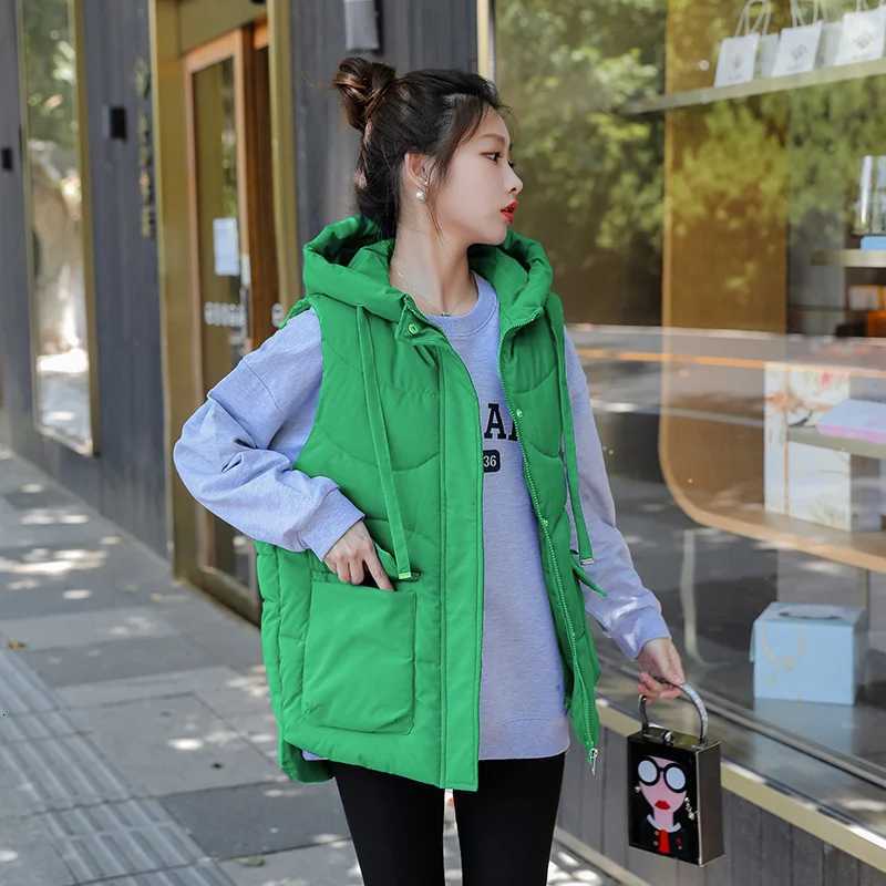 New Women Winter Warm Cotton Padded Puffer Vests Sleeveless Parkas Short Jacket Hooded Overcoat Female Waistcoat Chaleco MujerT251129