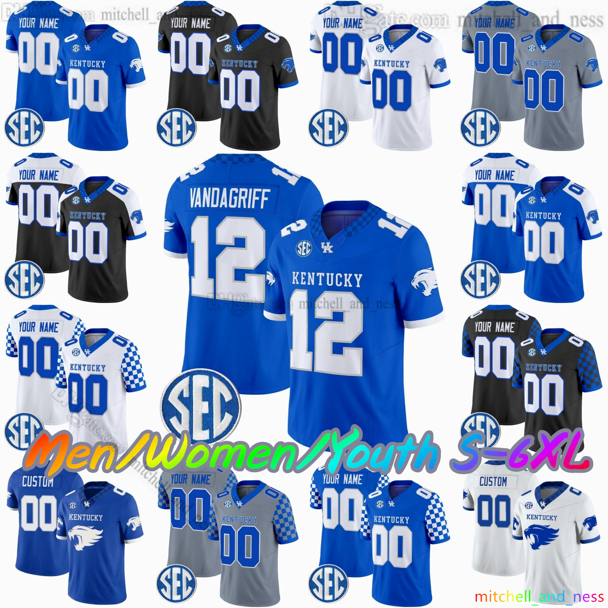 2025 Custom S-6XL Kentucky Wildcats Football Jersey 8 Cutter Boley 7 Daveren Rayner 1 Kendrick Law 3 Seth McGowan 5 Zach Calzada 14 Brennen Ward Stitched Jerseys