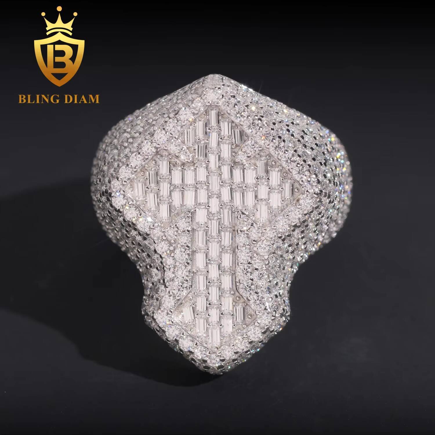 Wholesale Price Hip Hop Jewelry Vvs Moissanite Diamond Iced Out Rings 925 Sterling Silver Fashion Cross Rings for Men