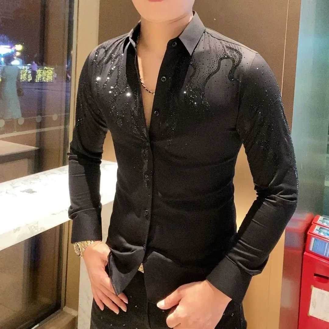 Fashion Hot Drill Designer Mens Casual Single Breasted Shirt Turn-down Collar Spring Autumn Clothing Elegant Mens ShirtsW251129 - view 3