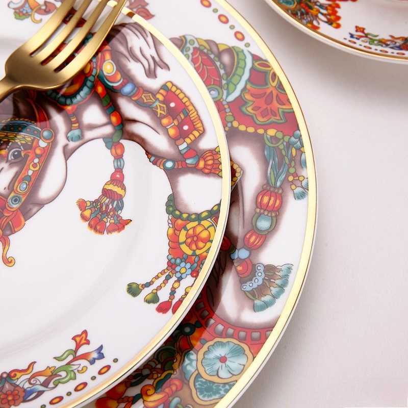 Luxury Modern trendy serving plate steak plate ceramic tableware set fashionable couple coffee cup plate Y251129