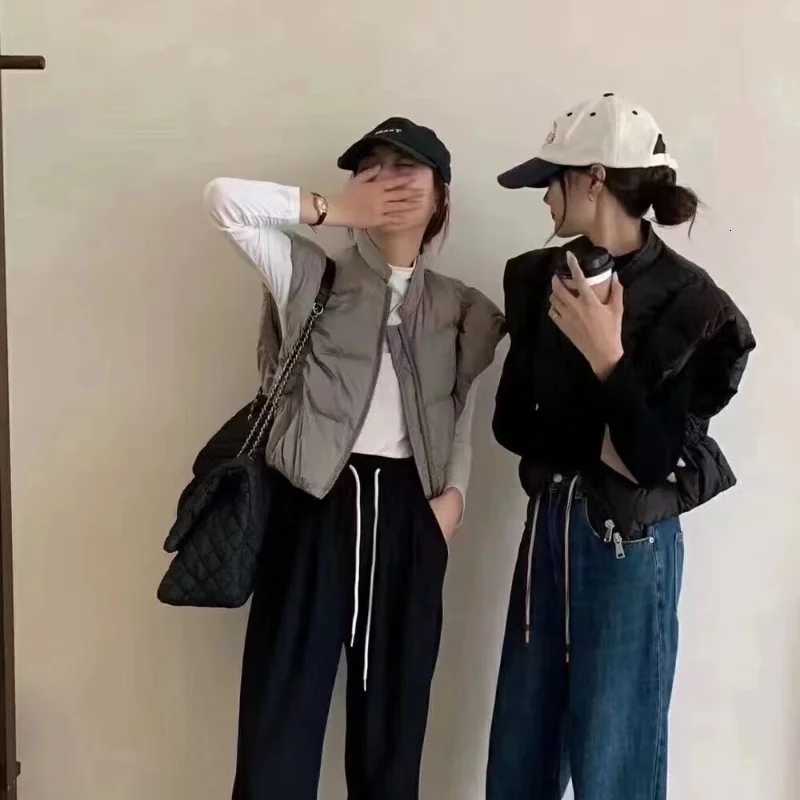 Korean waistcoat ultra-short down vest fashion thickened sleeveless down jacket personality pleats outerwears warm waistcoatT251129