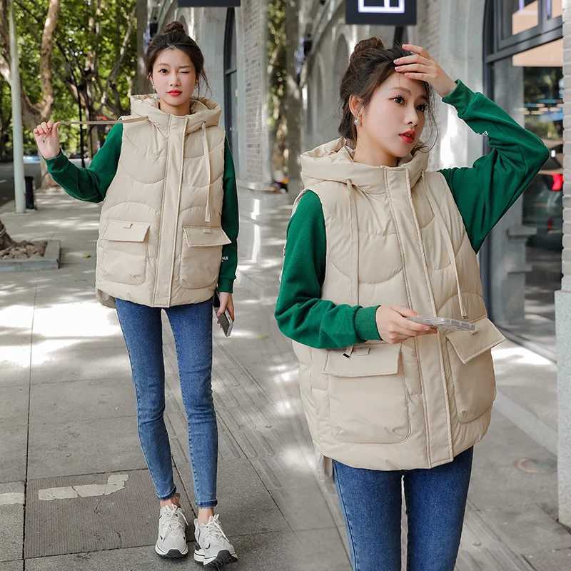 New Women Winter Warm Cotton Padded Puffer Vests Sleeveless Parkas Short Jacket Hooded Overcoat Female Waistcoat Chaleco MujerT251129
