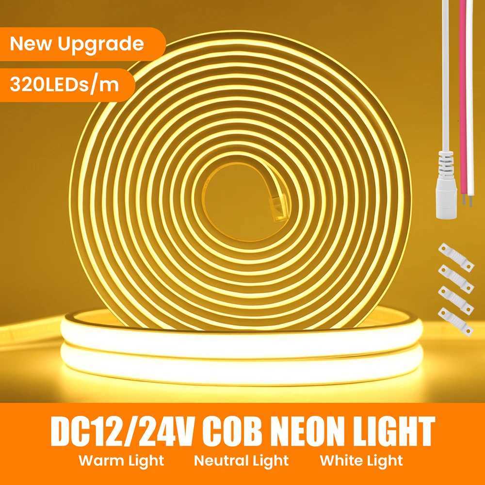 12V 24V COB LED Neon Strip Light IP68 Waterproof 320LEDs/m with 2PIN Wire DC Plug 3000K 4000K 6000K Flexible Tape Home Lighting M251129