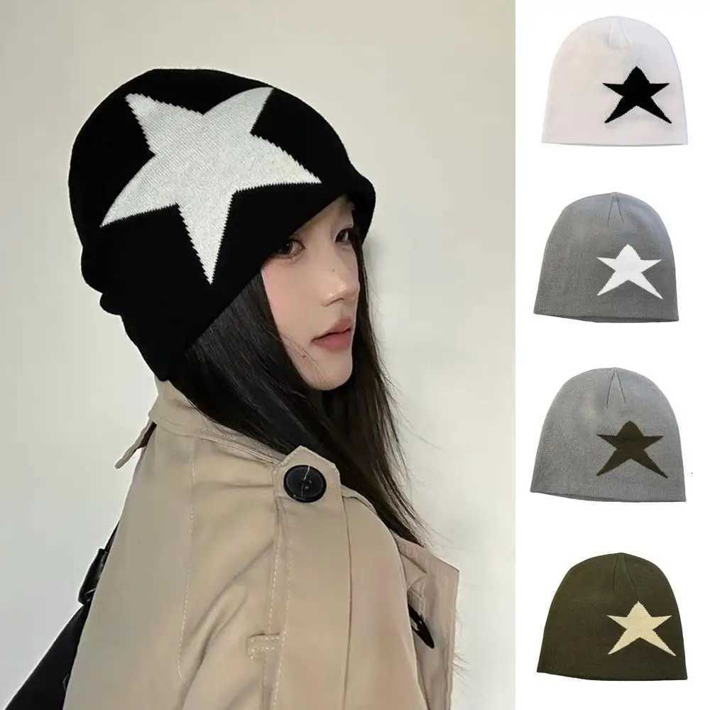 Jacquard Knitted Beanie Hat Turtleneck Cable Knit Cap Star Pattern Pullover Cold Hat Outdoor Ear Protector Soft Windproof CapXJ251129