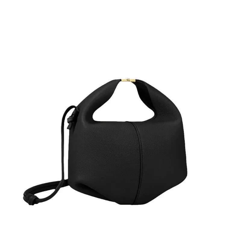 Bento Women's Bag, French Niche Cowhide Single Shoulder Crossbody Commuting Hand-Held Dumpling Bag