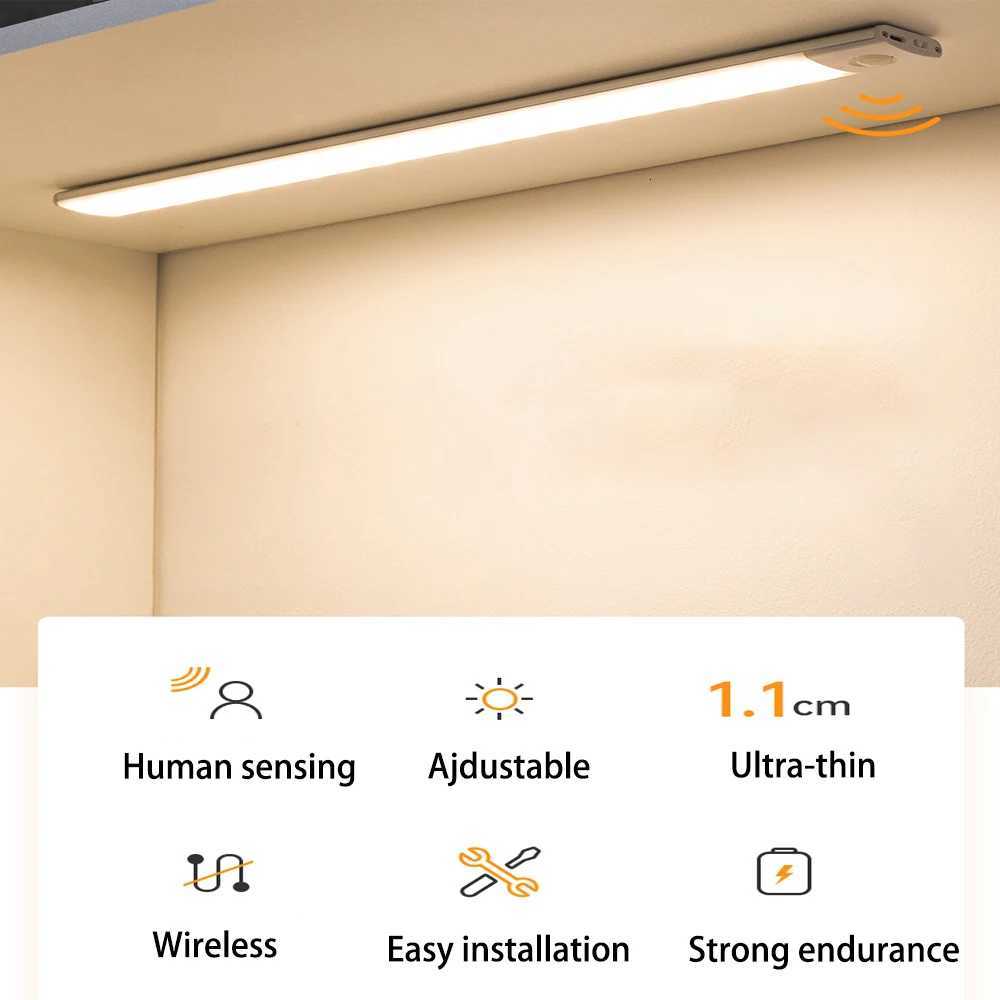 Ultra-thin PIR Motion Sensor LED Cabinet Light Wireless Portable USB Rechargeable Induction Lamp Room Aisle Detector Night Light M251129