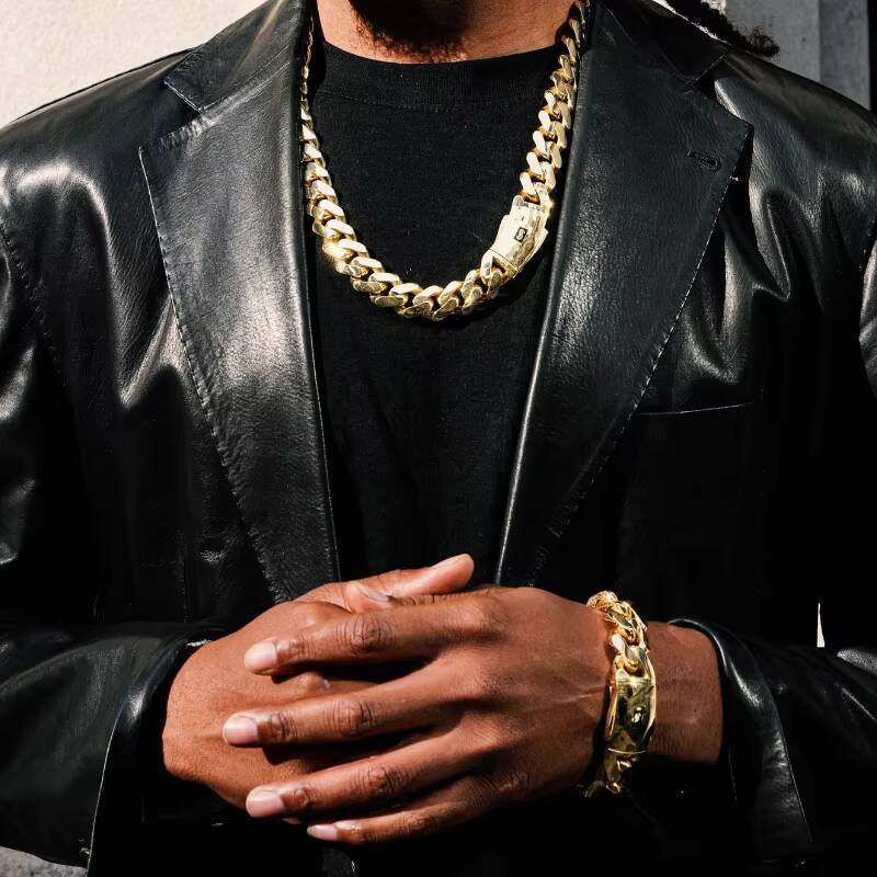Cadena 14k 18k Gold Plated Hip Hop Luxury Jewelry Monaco Chain Classic Plain Lock Miami Cuban Link Chain Mens Choker Necklace