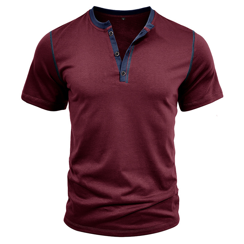 Mens Summer Henley T-Shirts Soft Stylish Contrast Color Button Down Crew Neck Short Sleeve Casual Basic Tops R250429