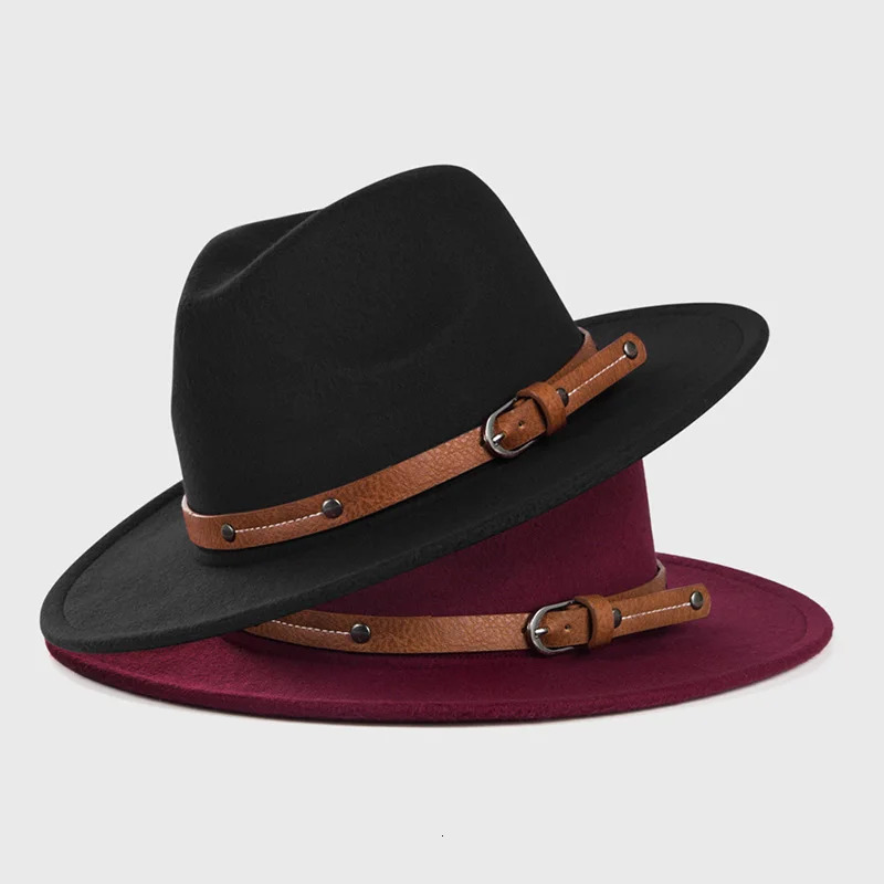 Belt Wool Fedoras Hat For Women Men Winter Autumn Warm Vintage British Style Round Bowler Caps Church Flat Brim Felt Jazz Hats 251228