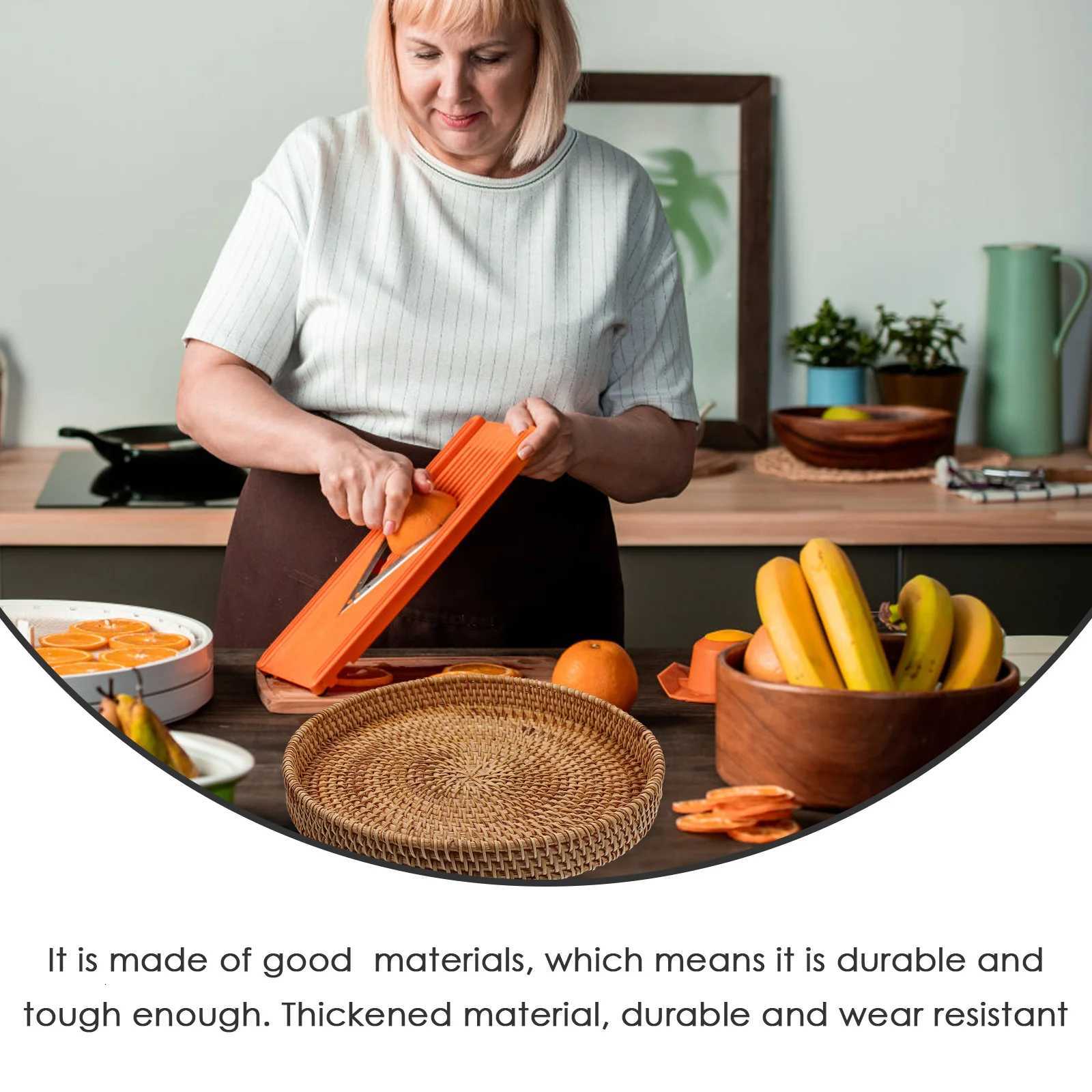 Multifunction Rattan Storage Basket Food Tray Woven Bread Multi-function Coffee Y251129