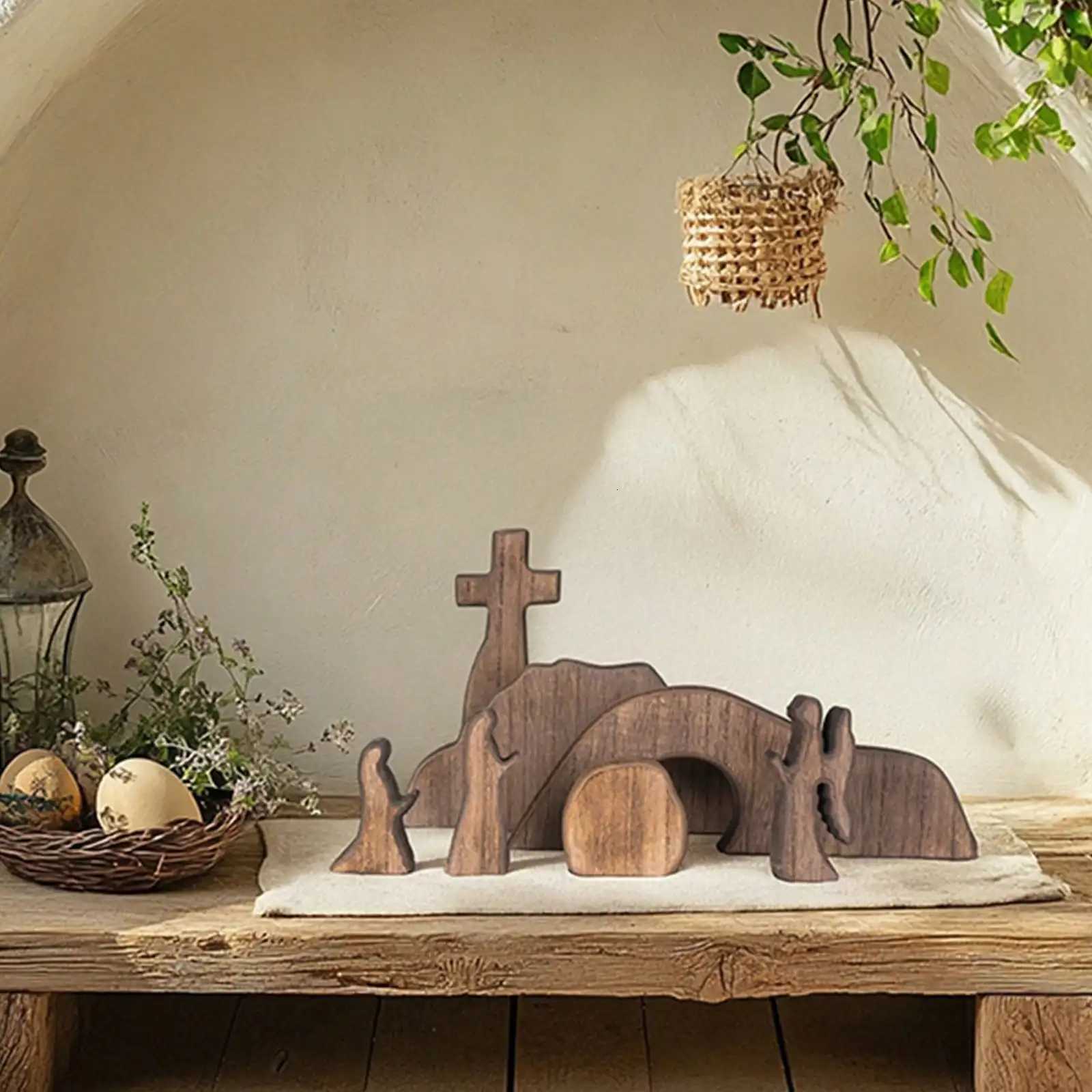 Empty Tb Easter Scene And Cross Decoration Wooden Easter Resurrection Cross Jesus Tb Tray Set Jesus Nativity Scene Decor H251129