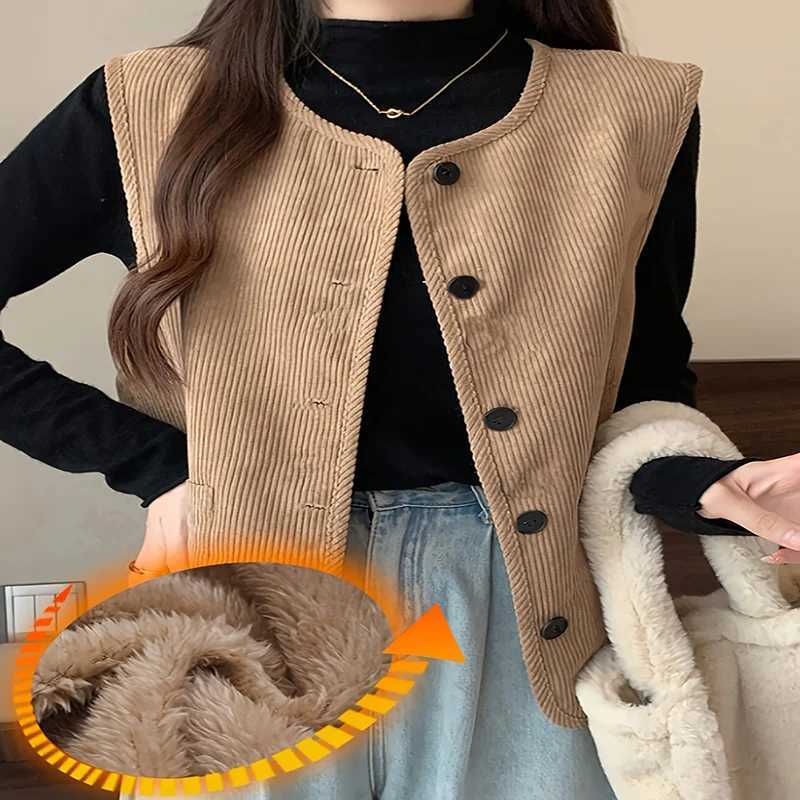 Womens Elegant Fleece-Lined Thickened Vest Autumn and Winter Fashionable Womens Clothing Comfortable and Soft Fabric Fashionable JacketT251129