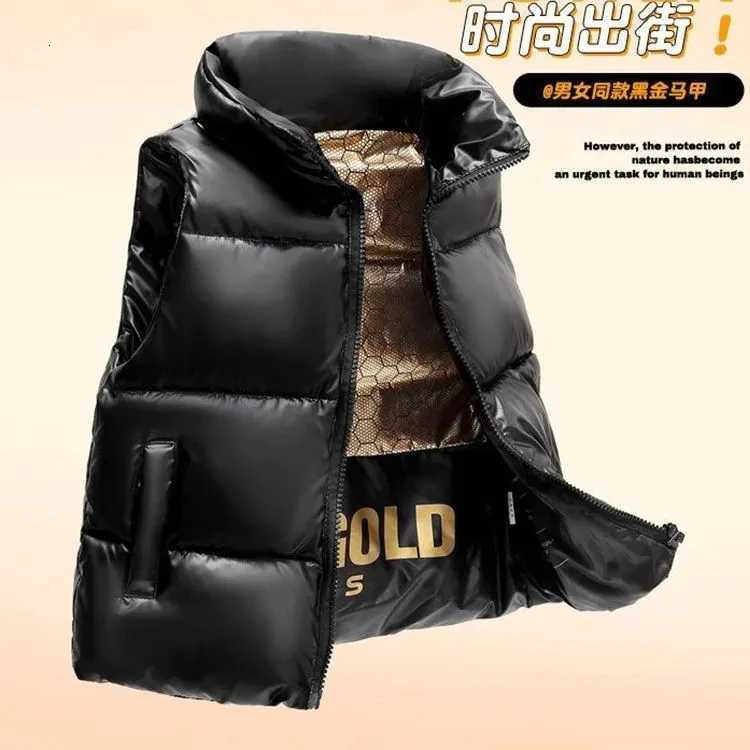Autumn Winter Black Gold Down Cotton Vest For Women And Women Large Size Short Zipper Puffer Waistcoat Casual Sleeveless ParkasT251129