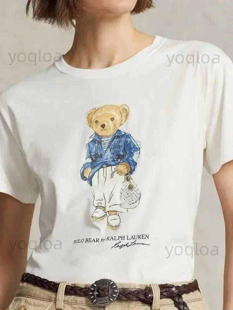 2024 Summer Cotton T Shirt Bear Graphic Print Children Funny T250429