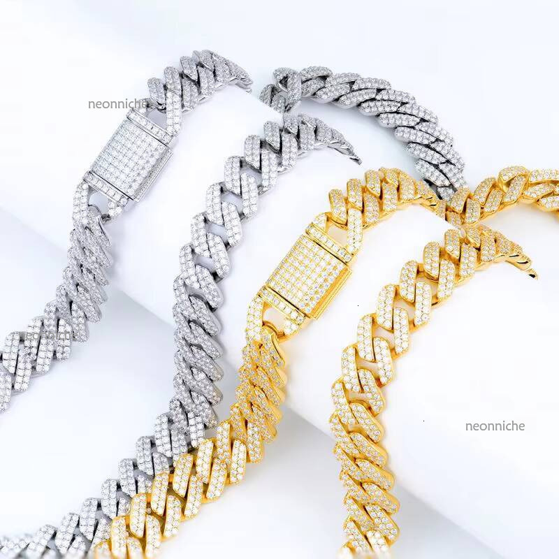 2024 Recommend Sterling Sier Hiphop Jewelry 15mm Sharp Angled Style Iced Out Moissanite Cuban Link Chain Men Necklace