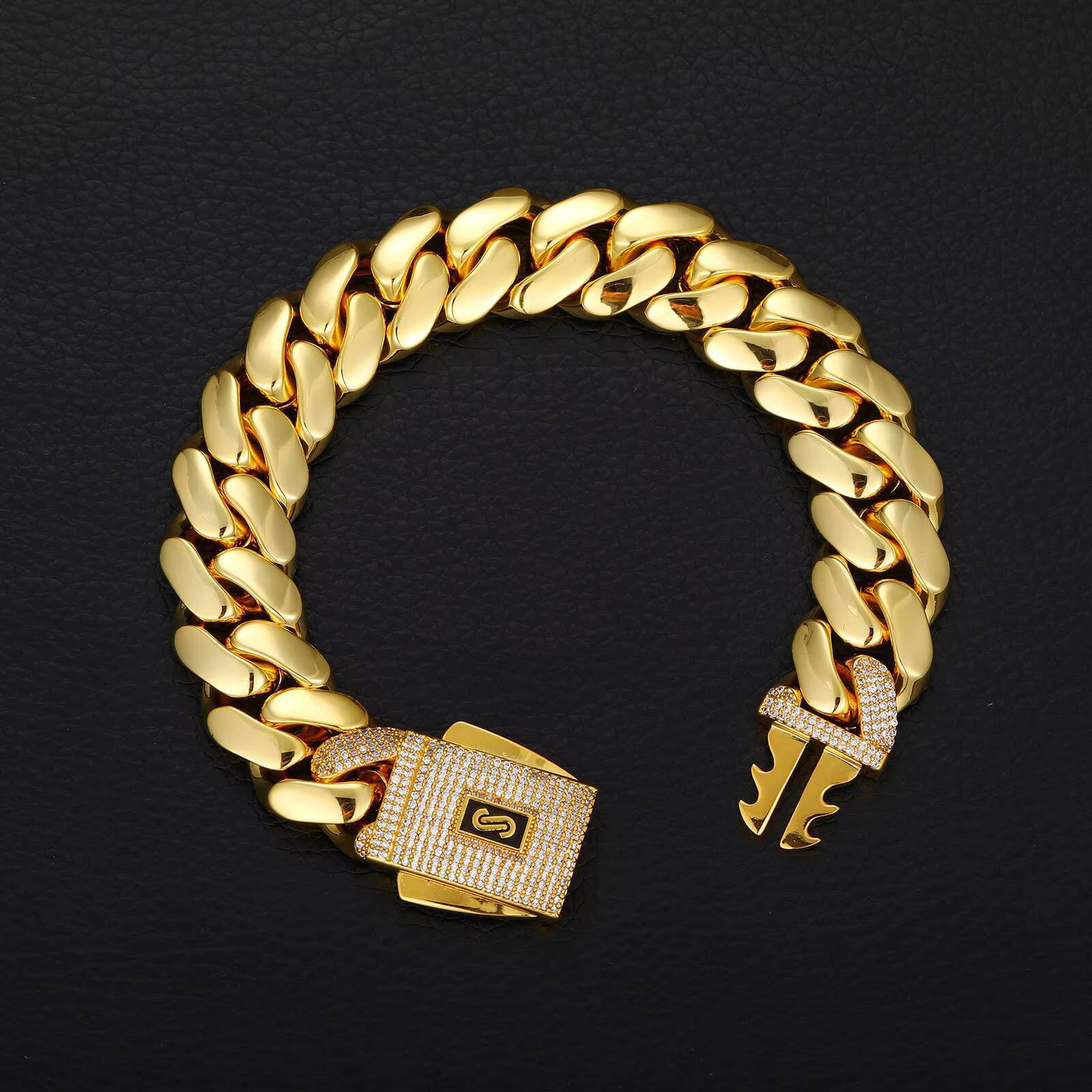 10MM 16MM 20MM 14K 18K Gold Plated Cuban Chain Iced Out Monaco Lock Clasp Heavy Solid Brass Hip Hop Rapper Necklace for Men