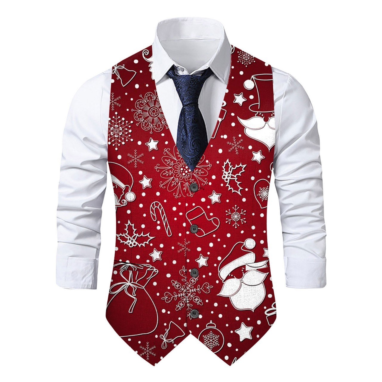 2023 Mens Christmas Random Print Suit Vest Party Gentleman Style Slim Fit Trendy