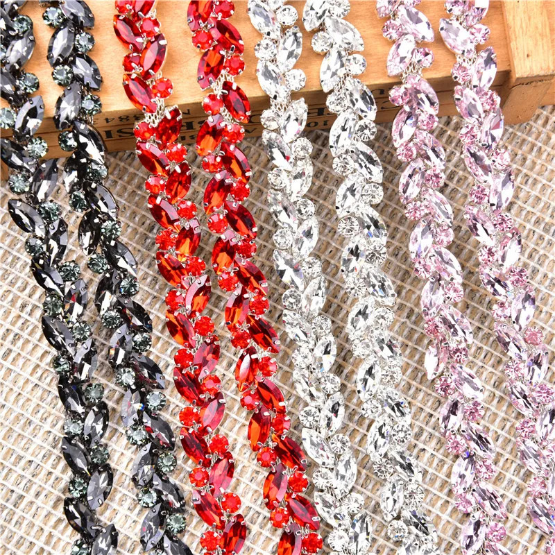 1 Yard Dense Horse Eye Crystal Diamond Applique Chain Glass Rhinestone Trim Sew On Clothing Diy Decorations Jewelry Accessories 250420
