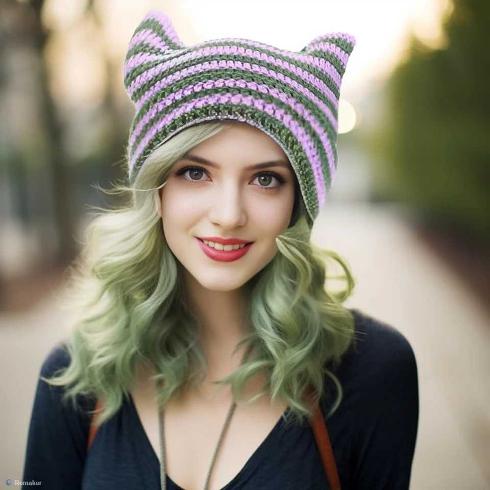Corchet Cute Cat Ears Beanie Hat for Women Winter Striped Korean Fashion Y2K HipHop Cosplay Knitted Streetwear Men SkulliesXJ251129